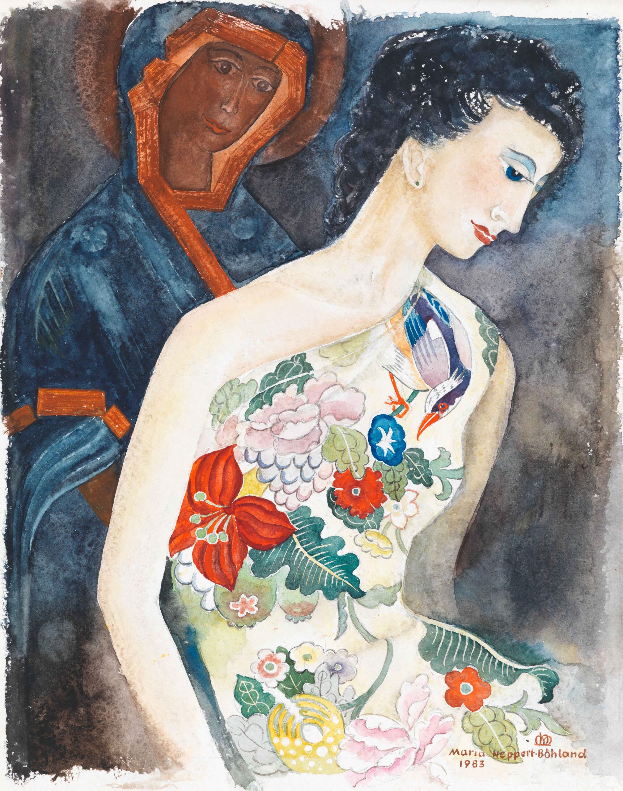Maria Neppert-Boehland, Zwei Frauen, 1983, Mischtechnik auf Papier, 38 x 28 cm