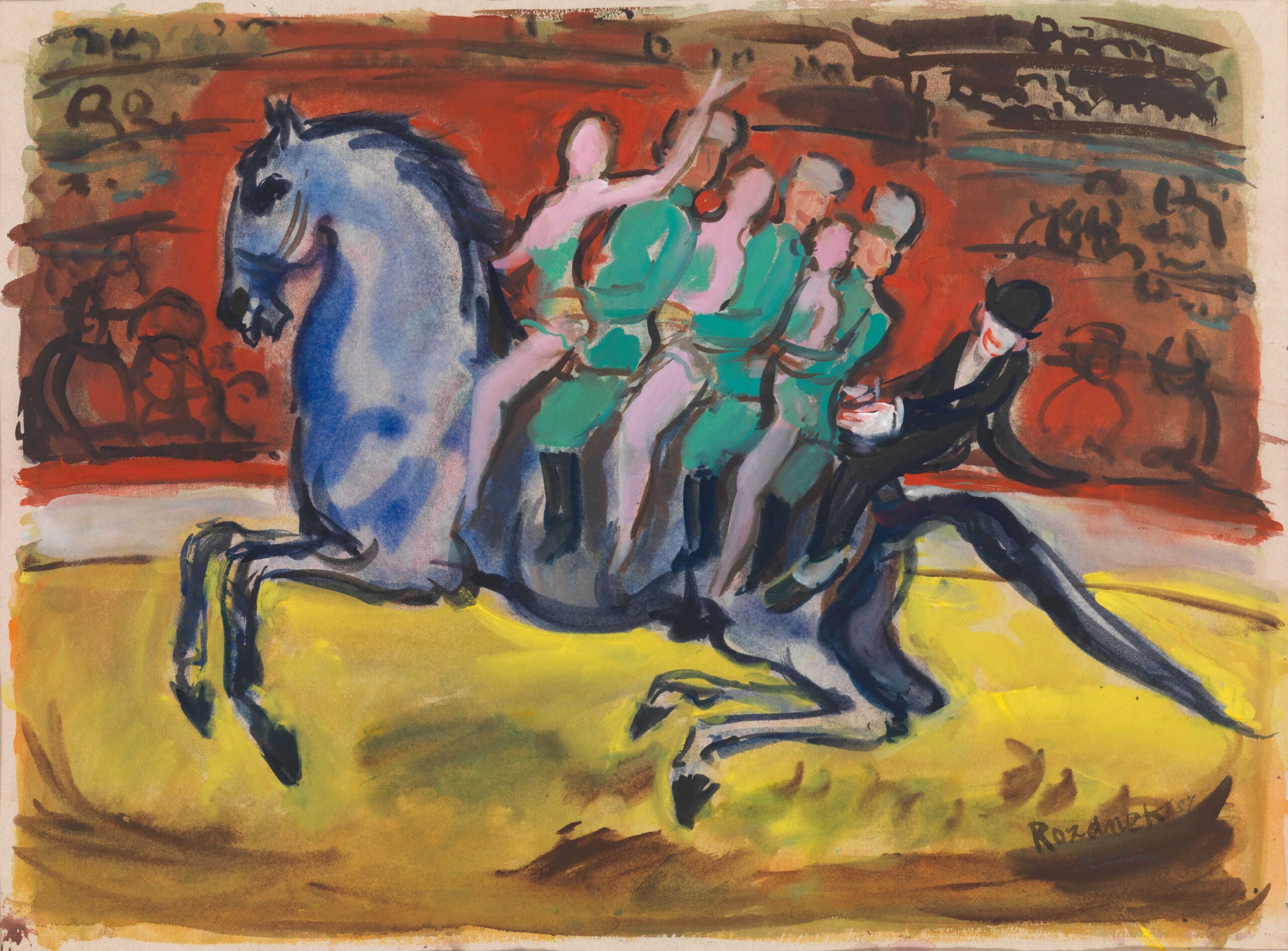 Eleonora Rozanek, Zirkusszene, 1937, Gouache auf Papier, 48 x 63 cm