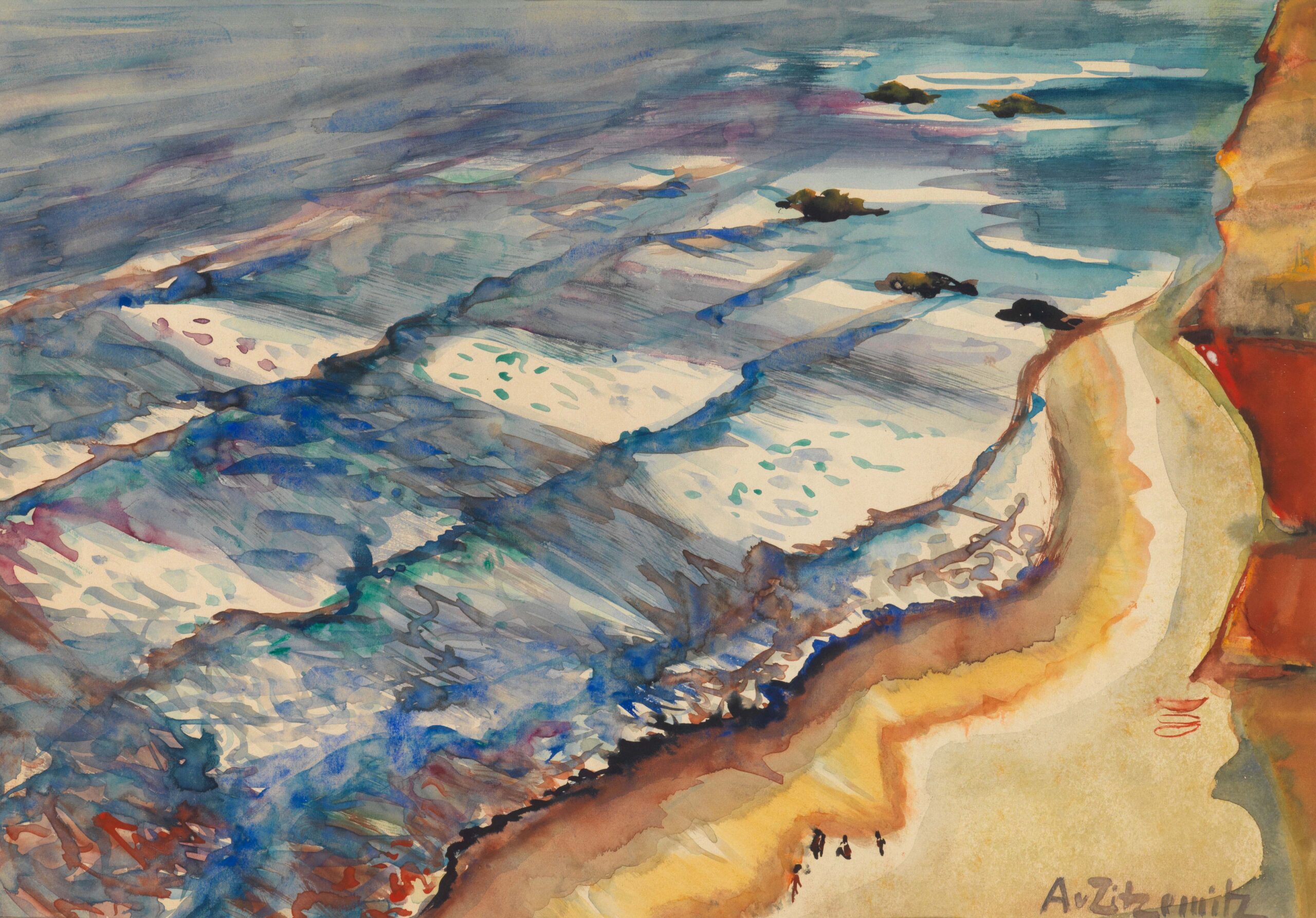 Augusta von Zitzewitz, Am Strand, n.d., Aquarell auf Papier, 44 x 63 cm